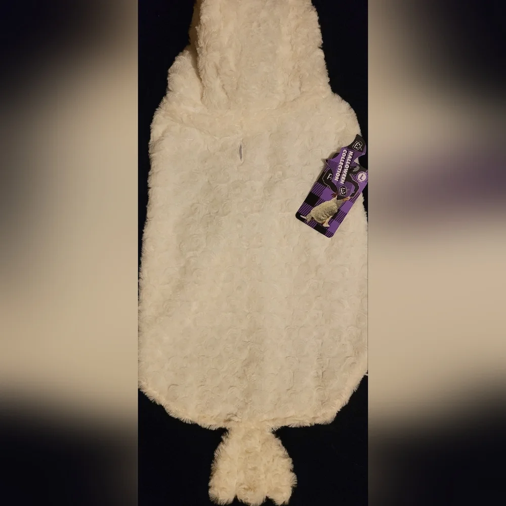 White Fluffy Chicken Or Rooster Pet Costume with Red Comb On Hoodie, L